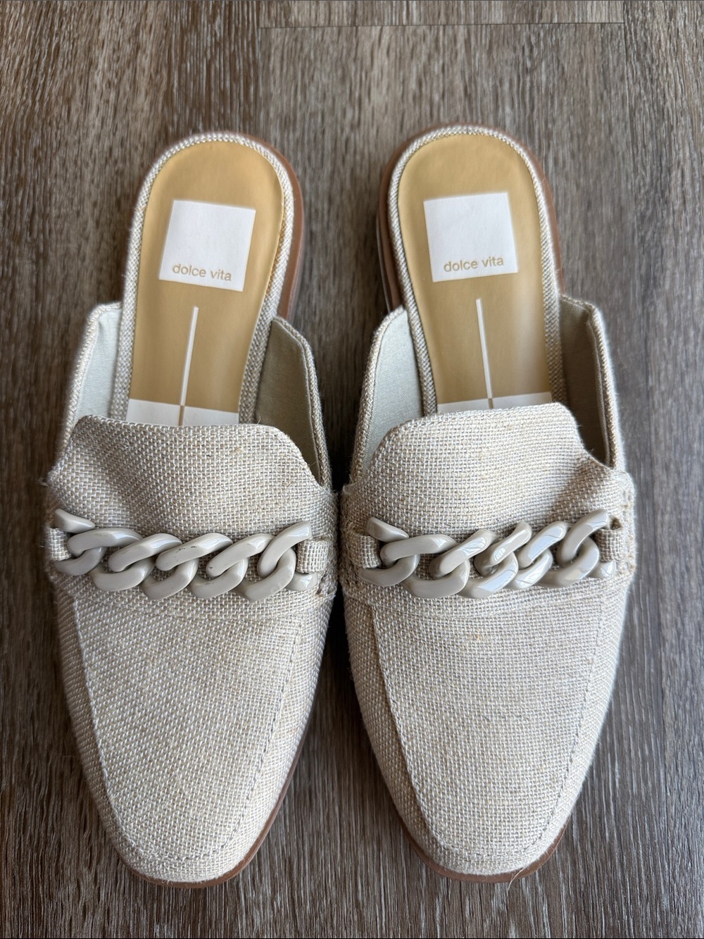 Dolce Vita Beige Chain-Trim Mules
